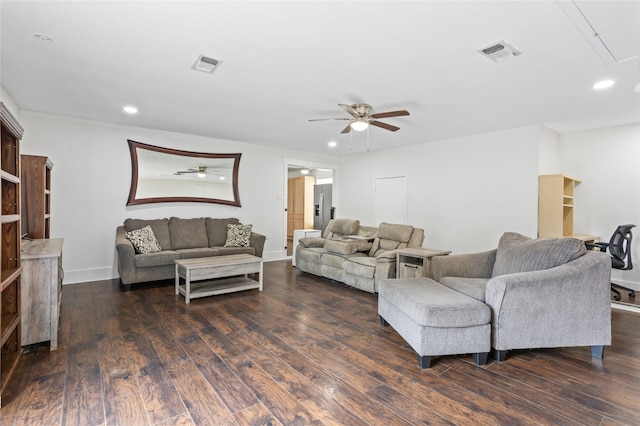 814 S Western Hills Dr, Howe, TX 75459 - living area featuring a ceiling fan, recessed lighting, dark wood finished floors, and attic access
