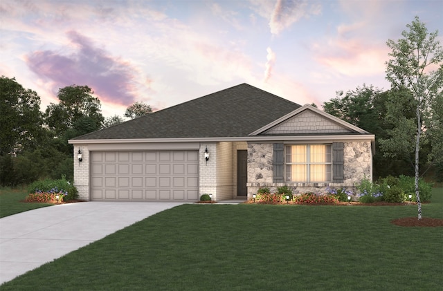 2015 Partridge Rd, Princeton, TX 75407 - view of front of home with concrete driveway, a garage, a yard, and brick siding