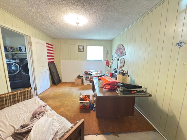 523 Bryson Ave, Athens, TX 75751 - carpeted office featuring a textured ceiling and wooden walls
