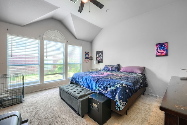 703 Monterey Dr, Rockwall, TX 75087 - carpeted bedroom with vaulted ceiling and a ceiling fan