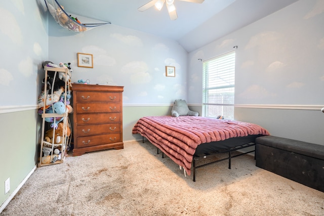 703 Monterey Dr, Rockwall, TX 75087 - bedroom with carpet floors, lofted ceiling, and a ceiling fan