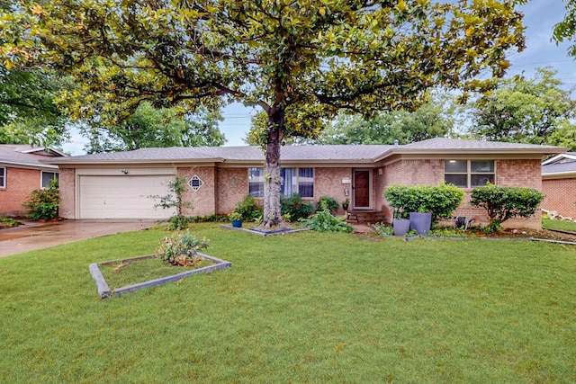 5417 Jane Anne St, Haltom City, TX 76117 - ranch-style house featuring brick siding, a garage, concrete driveway, and a front yard