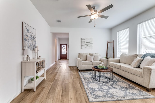 1233 Western Yarrow Ave, Justin, TX 76247 - living area featuring ceiling fan and light wood-type flooring