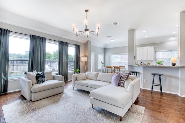 400 Patricia Ln, Highland Village, TX 75077 - living room with a chandelier, wood finished floors, and recessed lighting