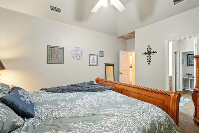 2157 Republic Ave, Abilene, TX 79601 - bedroom with high vaulted ceiling and a ceiling fan