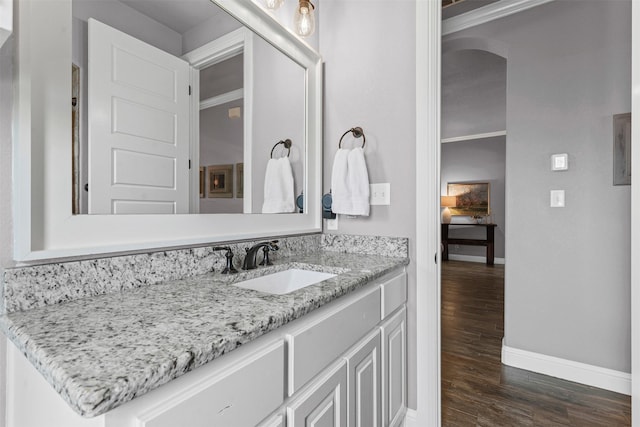 6202 Carrizo Dr, De Cordova, TX 76049 - bathroom featuring wood finished floors and vanity