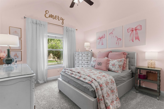 6202 Carrizo Dr, De Cordova, TX 76049 - bedroom featuring carpet floors, vaulted ceiling, and ceiling fan