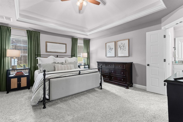 6202 Carrizo Dr, De Cordova, TX 76049 - bedroom featuring a raised ceiling, light carpet, and ceiling fan