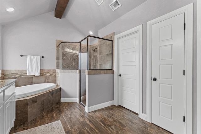6202 Carrizo Dr, De Cordova, TX 76049 - full bath with a stall shower, a garden tub, vanity, and wood finished floors