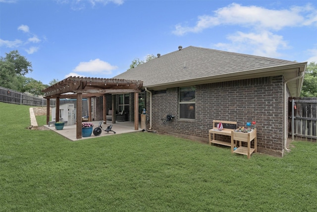 6202 Carrizo Dr, De Cordova, TX 76049 - back of house featuring a pergola, a patio, a fenced backyard, and roof with shingles