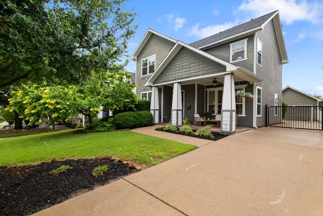 412 S Benge St, Mckinney, TX 75069 - craftsman-style house with ceiling fan, a porch, and a front lawn