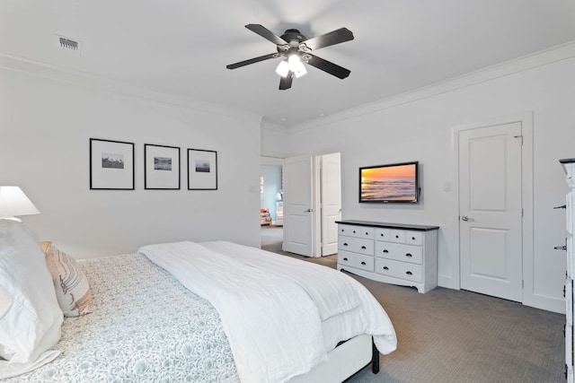 412 S Benge St, Mckinney, TX 75069 - carpeted bedroom with crown molding and a ceiling fan