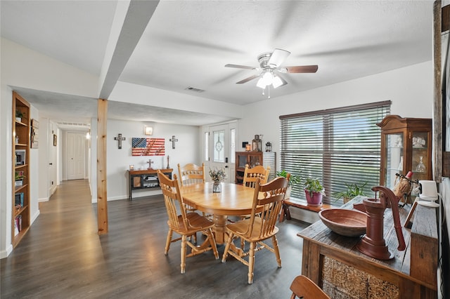 4328 Coryell Way, Mesquite, TX 75150 - dining area with a ceiling fan and dark wood-style flooring