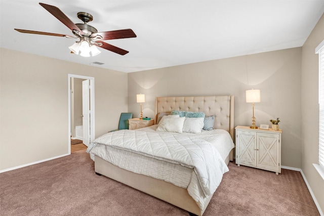 1837 Trego Dr, Fort Worth, TX 76247 - bedroom with carpet floors, a ceiling fan, and ensuite bath