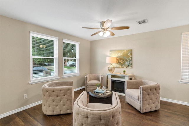 1837 Trego Dr, Fort Worth, TX 76247 - sitting room featuring dark wood-type flooring and ceiling fan