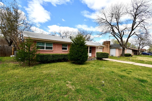 2625 Fairbrook St, Irving, TX 75062 - ranch-style house featuring brick siding, an attached garage, driveway, and a chimney