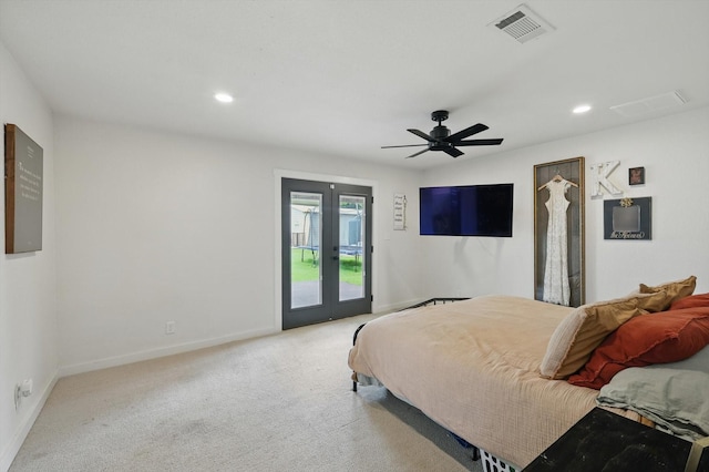 600 Reese Ln, Azle, TX 76020 - carpeted bedroom with access to exterior, recessed lighting, and a ceiling fan