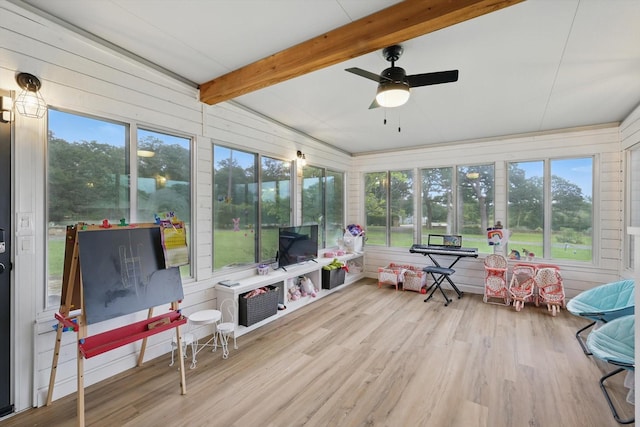 600 Reese Ln, Azle, TX 76020 - sunroom featuring wood finished floors, beamed ceiling, and wooden walls