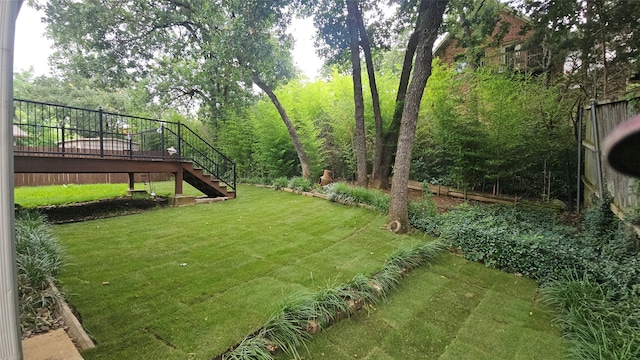 3428 Red Bird Ln, Grapevine, TX 76051 - view of yard with stairs and a wooden deck