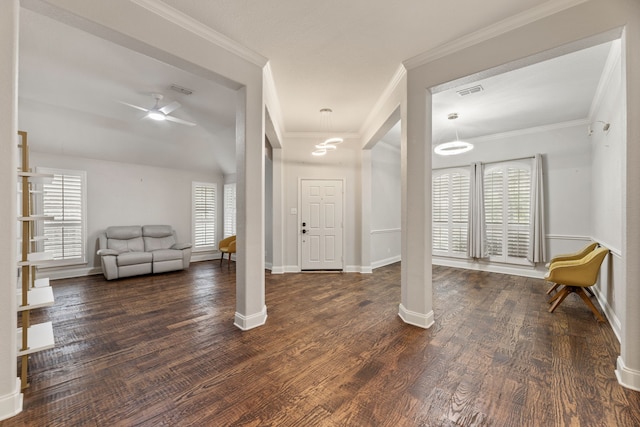 2600 Shiloh Rd, Denton, TX 76210 - entryway featuring crown molding, wood finished floors, and a ceiling fan