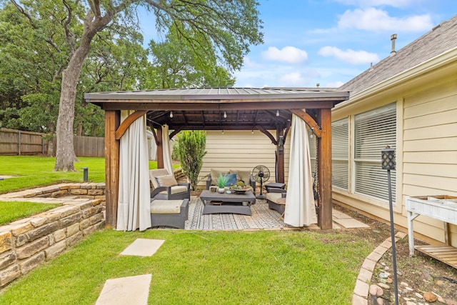 2600 Shiloh Rd, Denton, TX 76210 - fenced backyard featuring a gazebo and an outdoor living space