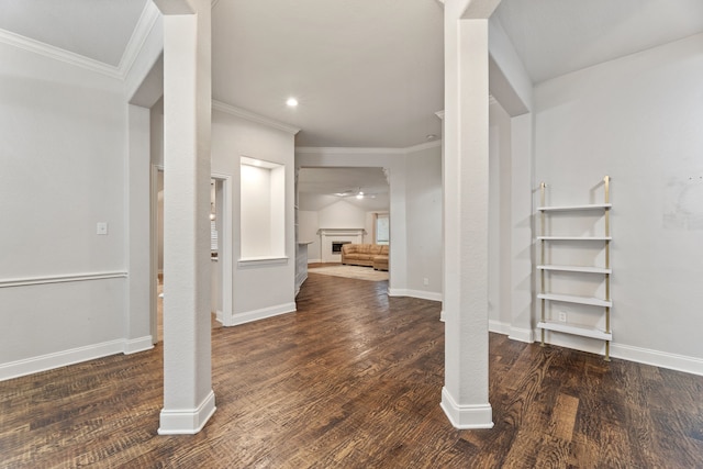 2600 Shiloh Rd, Denton, TX 76210 - foyer entrance with ornamental molding, wood finished floors, ceiling fan, recessed lighting, and a fireplace