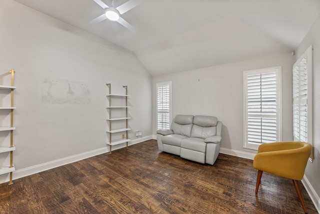 2600 Shiloh Rd, Denton, TX 76210 - living area featuring lofted ceiling, a ceiling fan, and wood finished floors