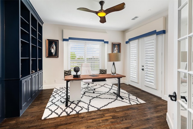 5302 Westfield Dr, Parker, TX 75002 - office area featuring dark wood-style flooring and ceiling fan