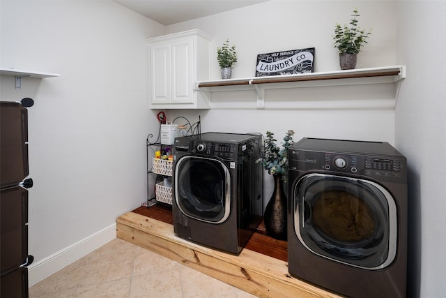 5302 Westfield Dr, Parker, TX 75002 - washroom featuring washing machine and clothes dryer, cabinet space, and light tile patterned flooring