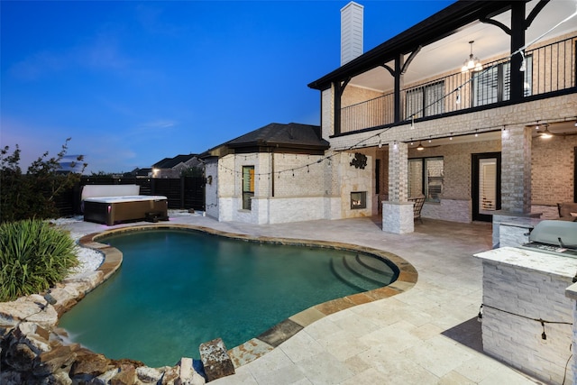 5302 Westfield Dr, Parker, TX 75002 - swimming pool with a hot tub, exterior kitchen, a patio, and a fenced backyard