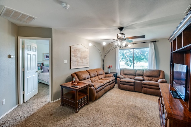 3209 Windridge Ln, Corinth, TX 76208 - living area featuring light colored carpet and ceiling fan