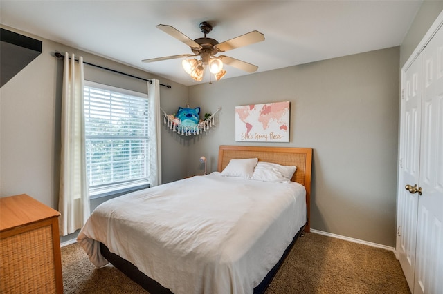 3209 Windridge Ln, Corinth, TX 76208 - bedroom featuring a closet, carpet, and ceiling fan