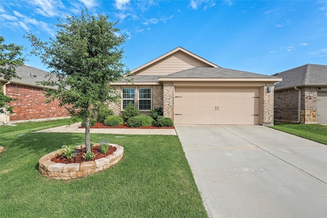 2300 Torch Lake Dr, Forney, TX 75126 - ranch-style house with an attached garage, brick siding, driveway, and a front yard