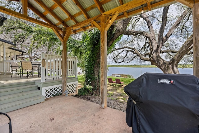5986 Field Ct, Granbury, TX 76048 - view of patio / terrace featuring grilling area, a deck with water view, and outdoor dining space