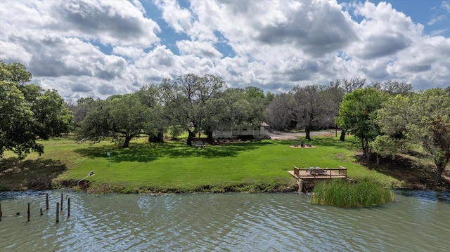 5986 Field Ct, Granbury, TX 76048 - dock featuring a water view, a yard, and view of scattered trees