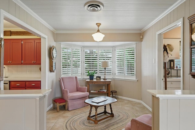 1615 Lopo Rd, Flower Mound, TX 75028 - living area featuring crown molding and light tile patterned flooring