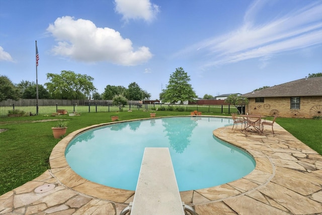1615 Lopo Rd, Flower Mound, TX 75028 - view of swimming pool featuring a diving board, a fenced backyard, and a patio