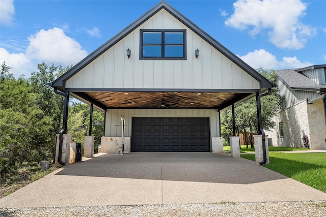 8029 N River Xing, China Spring, TX 76633 - view of front facade featuring board and batten siding, a garage, a carport, and concrete driveway