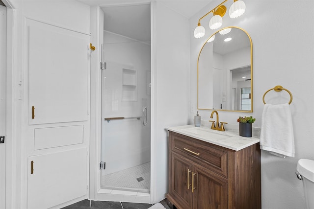 1813 Madera Dr, Waco, TX 76705 - bathroom with vanity, a shower stall, and tile patterned floors