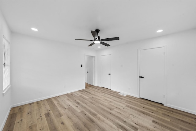 1813 Madera Dr, Waco, TX 76705 - unfurnished bedroom with light wood-style floors, recessed lighting, and ceiling fan