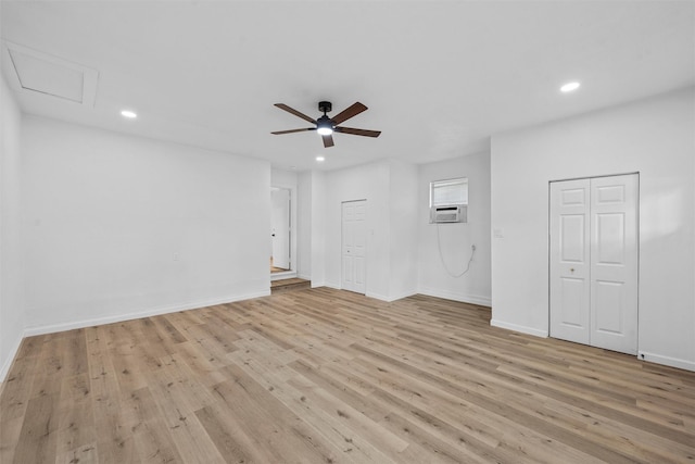 1813 Madera Dr, Waco, TX 76705 - unfurnished living room featuring recessed lighting, ceiling fan, light wood finished floors, and cooling unit