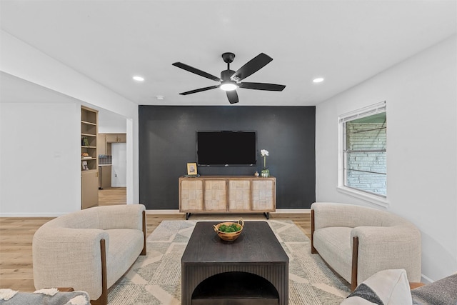 1813 Madera Dr, Waco, TX 76705 - living area featuring recessed lighting, a ceiling fan, and light wood-style floors