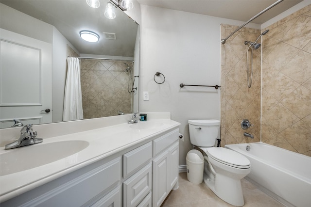 1909 Rocky Ct, Corinth, TX 76208 - full bathroom featuring double vanity, shower / bath combination with curtain, and tile patterned flooring