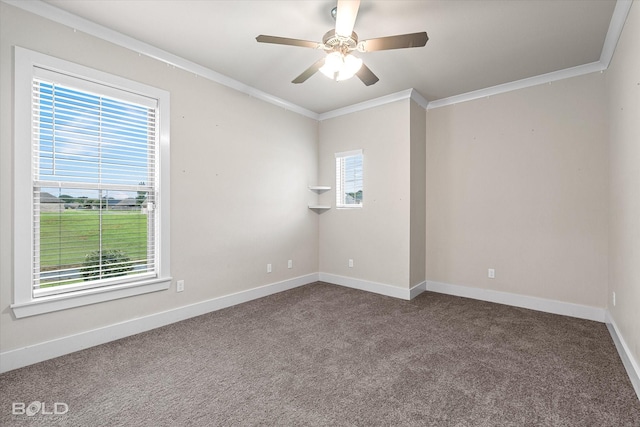 140 St Andrews Ln, Benton, LA 71006 - unfurnished room with ornamental molding, dark carpet, and a ceiling fan