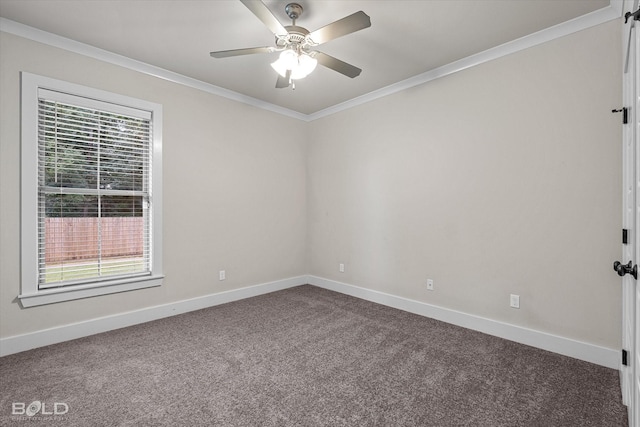 140 St Andrews Ln, Benton, LA 71006 - spare room with dark colored carpet, healthy amount of natural light, a ceiling fan, and ornamental molding