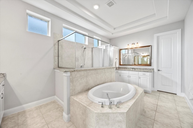 3005 Landmark Pl, Heath, TX 75126 - full bath featuring vanity, a garden tub, tiled shower, and tile patterned flooring