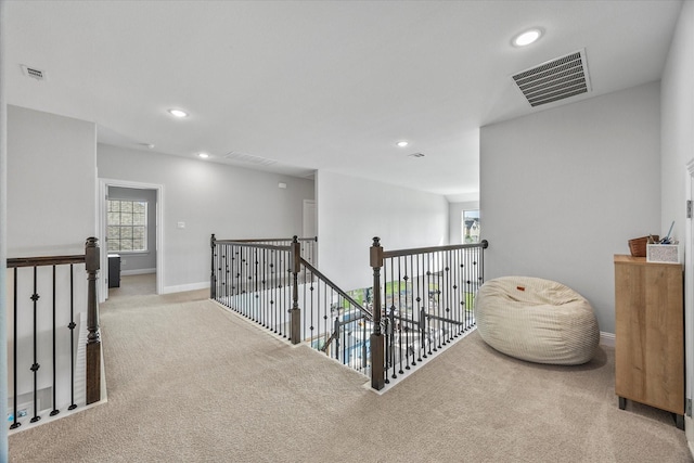 3005 Landmark Pl, Heath, TX 75126 - hall featuring carpet, an upstairs landing, and recessed lighting