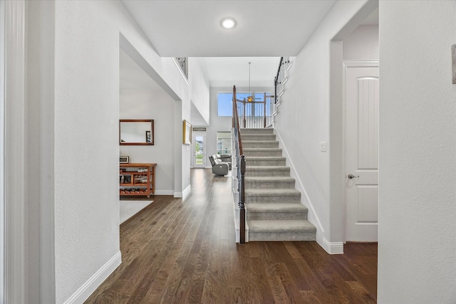 3005 Landmark Pl, Heath, TX 75126 - foyer entrance with stairs, dark wood-type flooring, and recessed lighting