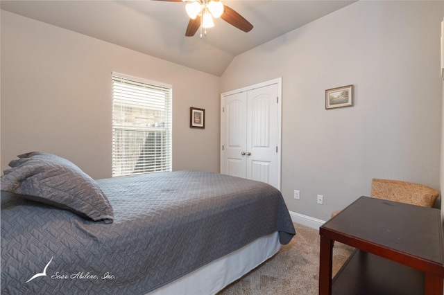 7362 Connor Rd, Abilene, TX 79602 - carpeted bedroom with lofted ceiling, a closet, and a ceiling fan