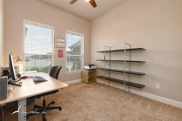 7362 Connor Rd, Abilene, TX 79602 - office with carpet flooring, a ceiling fan, and vaulted ceiling